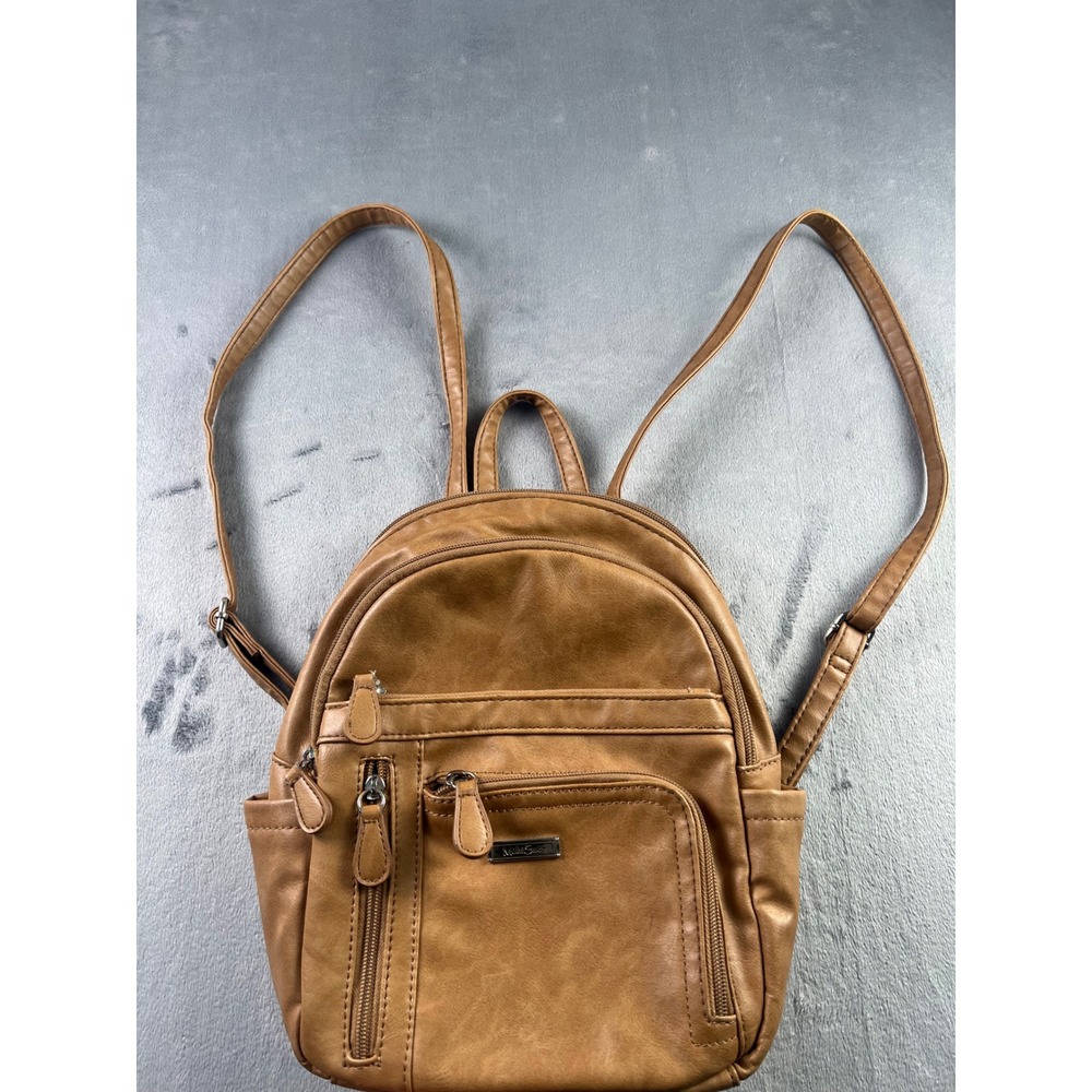 MultiSac Zippy Backpack Tan Brown Vegan Leather Multi Pocket Everyday Bag
